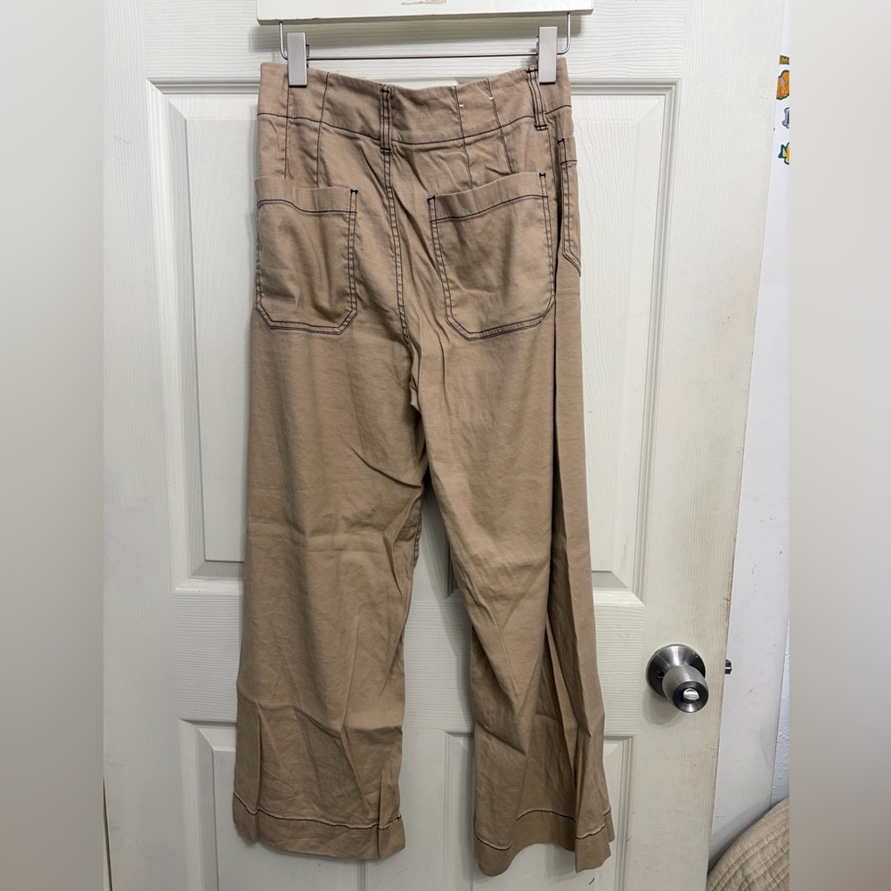 Maeve The Colette Contrast-Stitch Linen Crop Wide-Leg Pants women’s size 28 - Picture 2 of 4